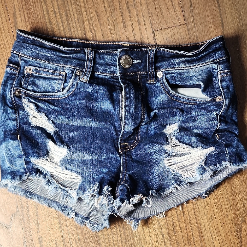 American Eagle Outfitters Blue Distressed Jean Shorts